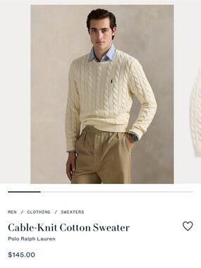 Polo by Ralph Lauren Cream Cable-Knit Crewneck Sweater